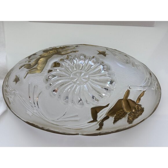 Vintage Gold-Angel Embossed Clear Glass Bowl With Star Accents - Picture 3 of 7